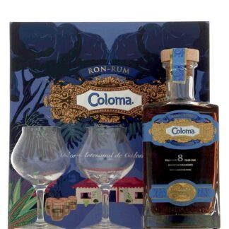 Coloma 8 ans coffret 1 bouteille + 2 verres 40°
