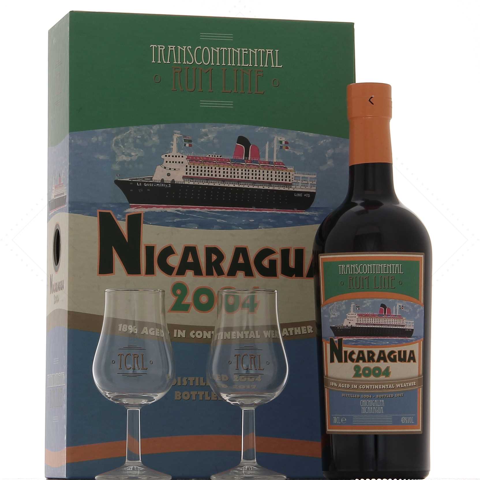 TCRL Nicaragua 2004 en coffret 2 verres 43°