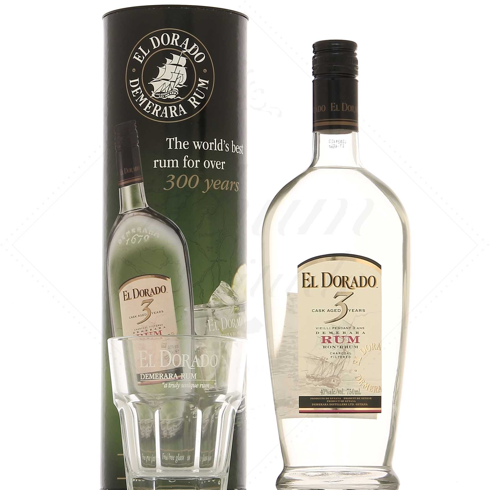 El Dorado 3 ans coffret 1 verre 40°