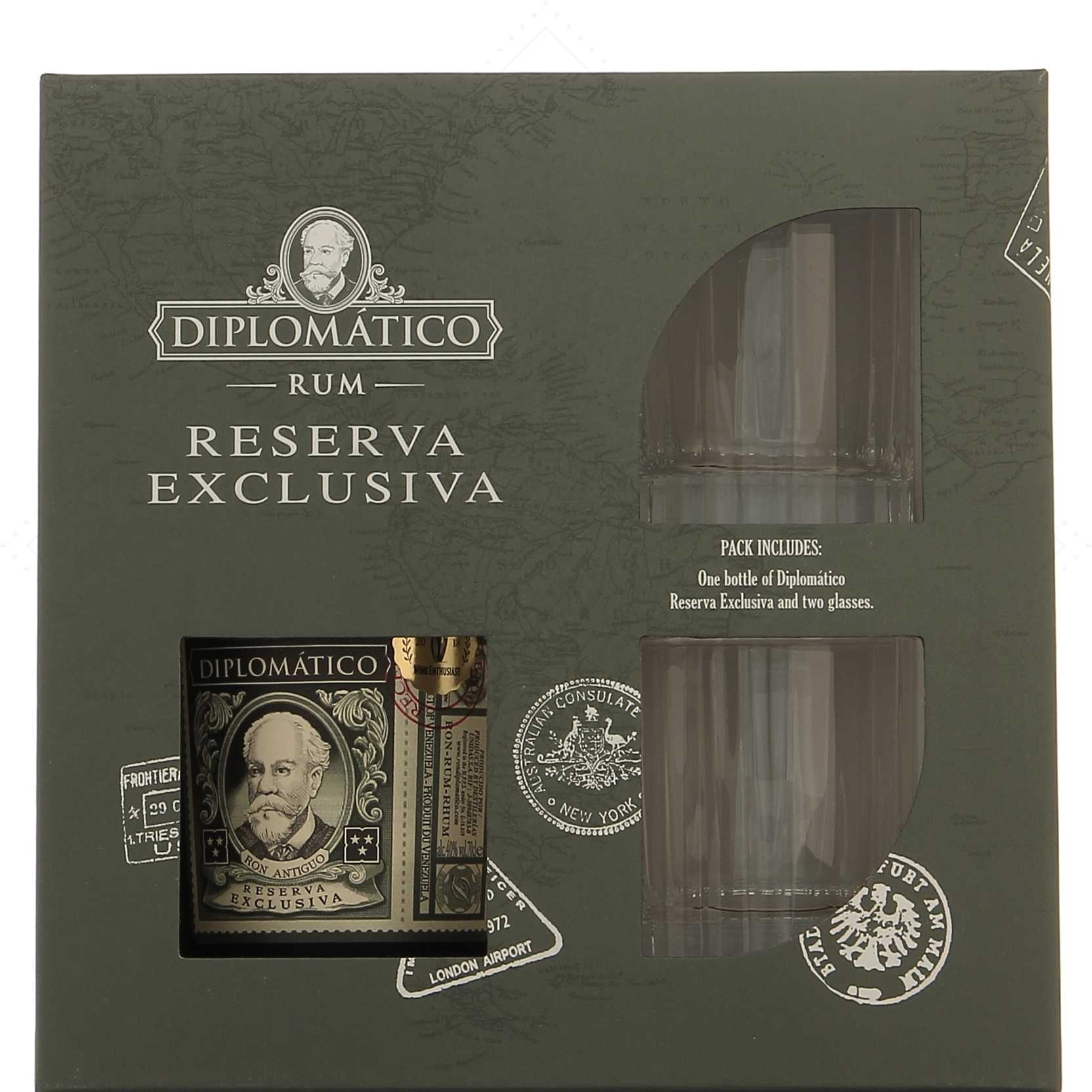 Diplomatico Reserva Exclusiva avec 2 verres Old Fashioned 40°