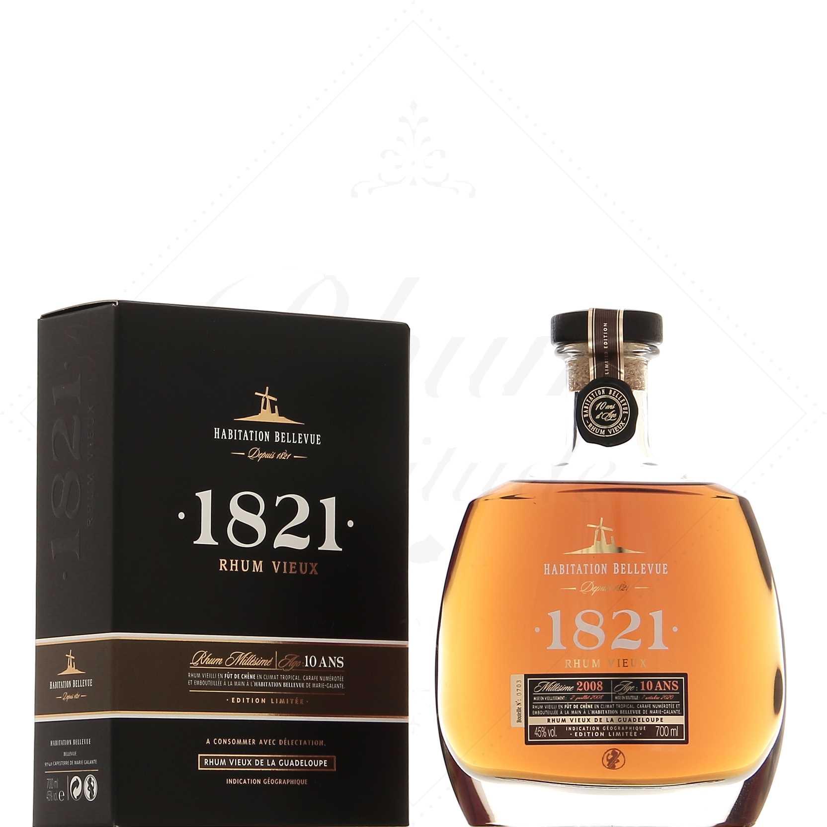 Habitation Bellevue Hors d'Âge Carafe 1821 10 ans 2008 45°