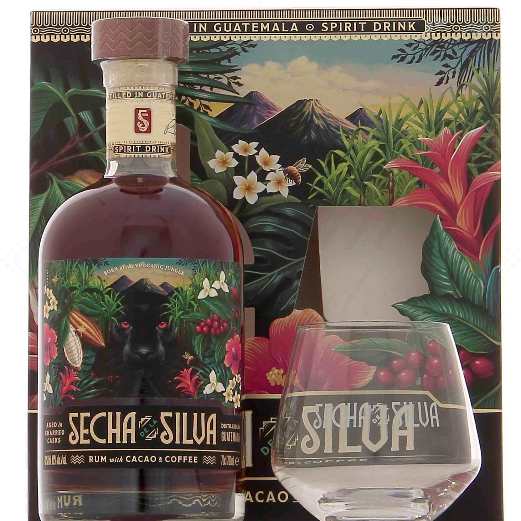 Secha De La Silva Rum Cacao Coffee 40° en coffret 1 verre