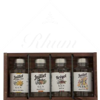 Ferroni - coffret bois 4 gins x 10cl Gin juillet-Kreyol-Main de Boudha-Confinement 44°