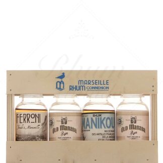 Ferroni - coffret bois 4 rhums x 10cl Manikou, Old Manada Blanc, Old Manada Ambré, Rhum ambré 44,5°