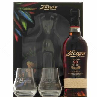 Zacapa 23 en coffret feuilles avec 2 verres 40°