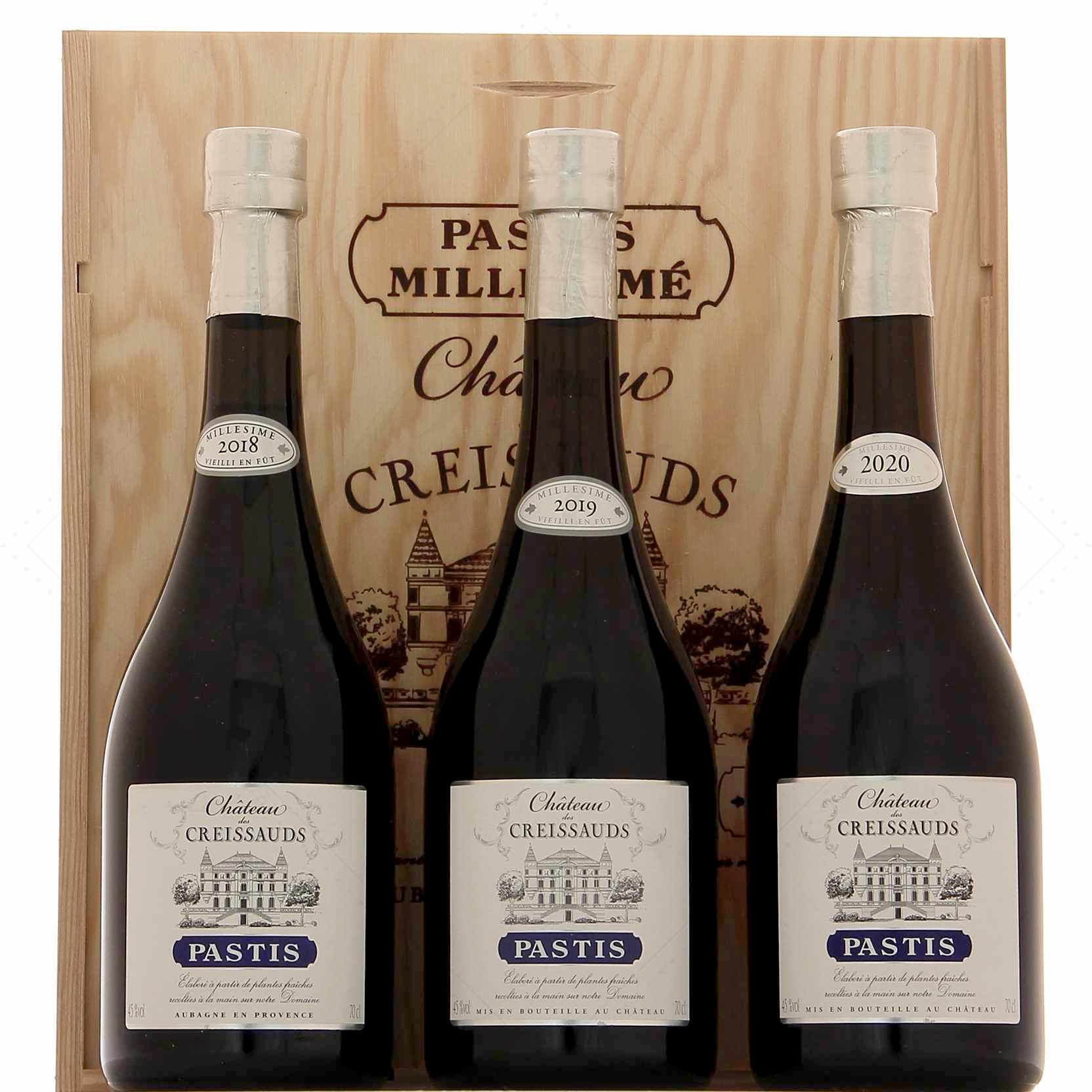 Coffret 3 pastis Château Des Creissauds 2018 2019 2020 45°