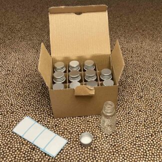 12 flacons verre transparent 1cl et capsule alu PP18 avec étiquettes