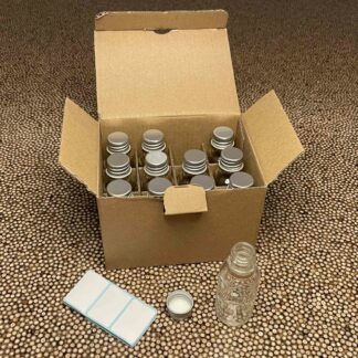 12 flacons verre transparent 2cl et capsule alu PP18 avec étiquettes