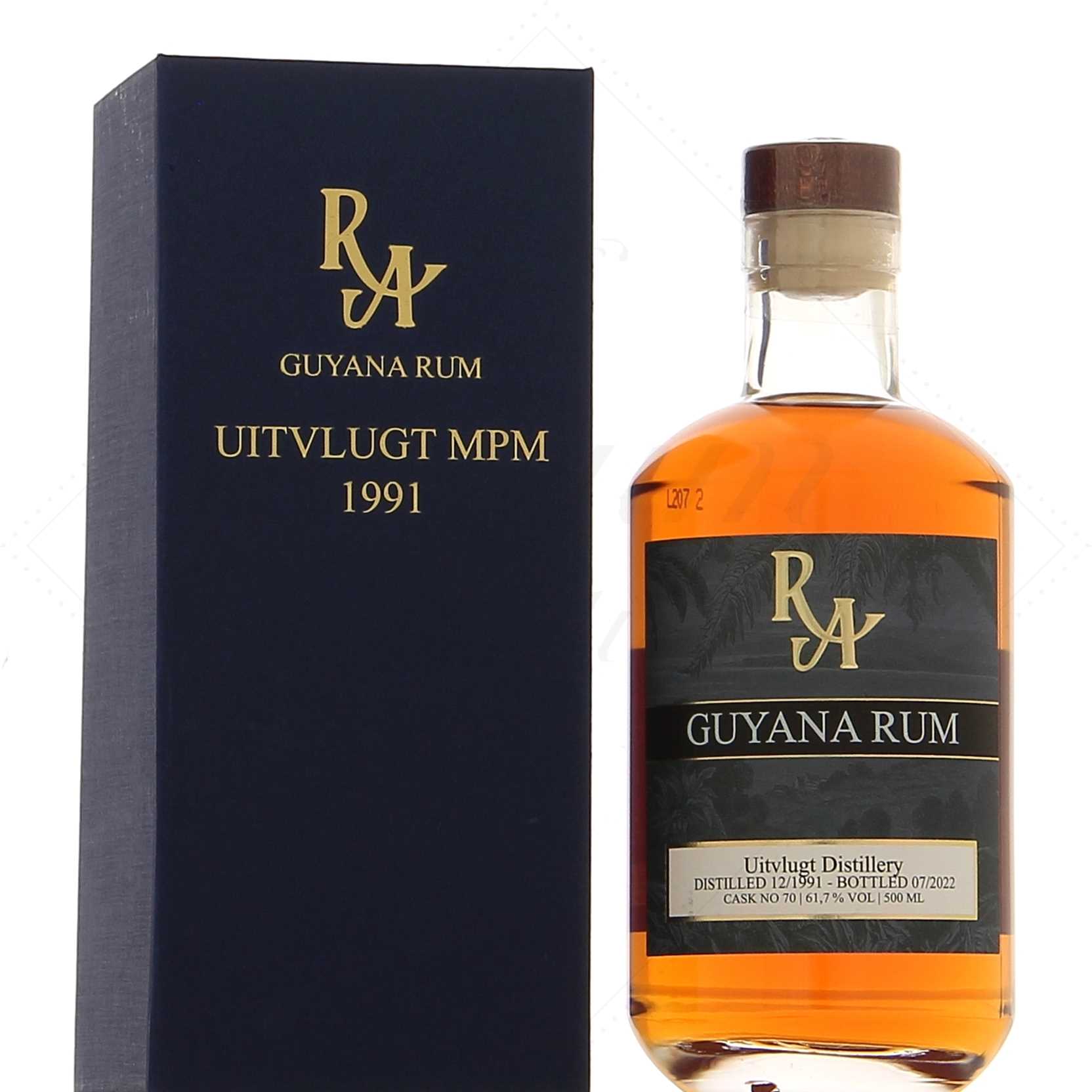 Rum Artesanal Guyana Uitvlugt 1991 30 ans 61,7°