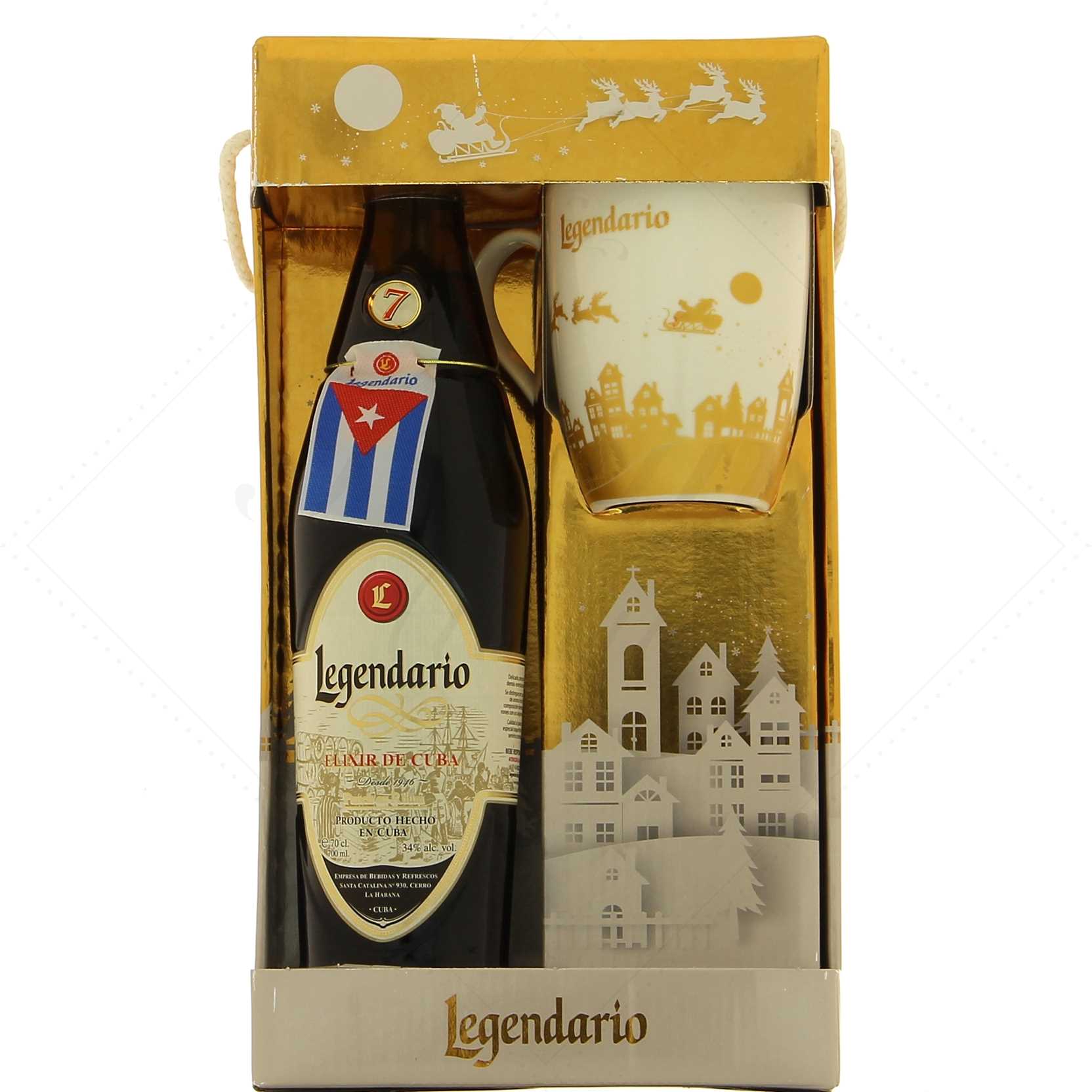 Legendario Elixir de Cuba 7 ans 34° dans un étui Noël avec un Mug