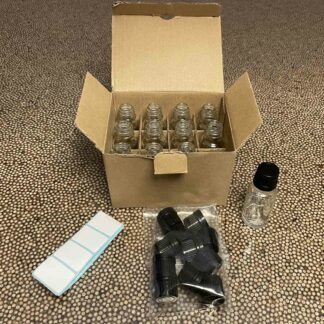 12 flacons verre transparent 2cl et capsule plastique PP18 avec étiquettes