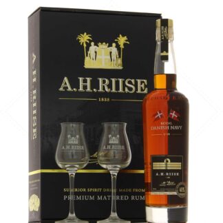 A.H. Riise Royal Danish Navy Rum 40° en coffret 2 verres
