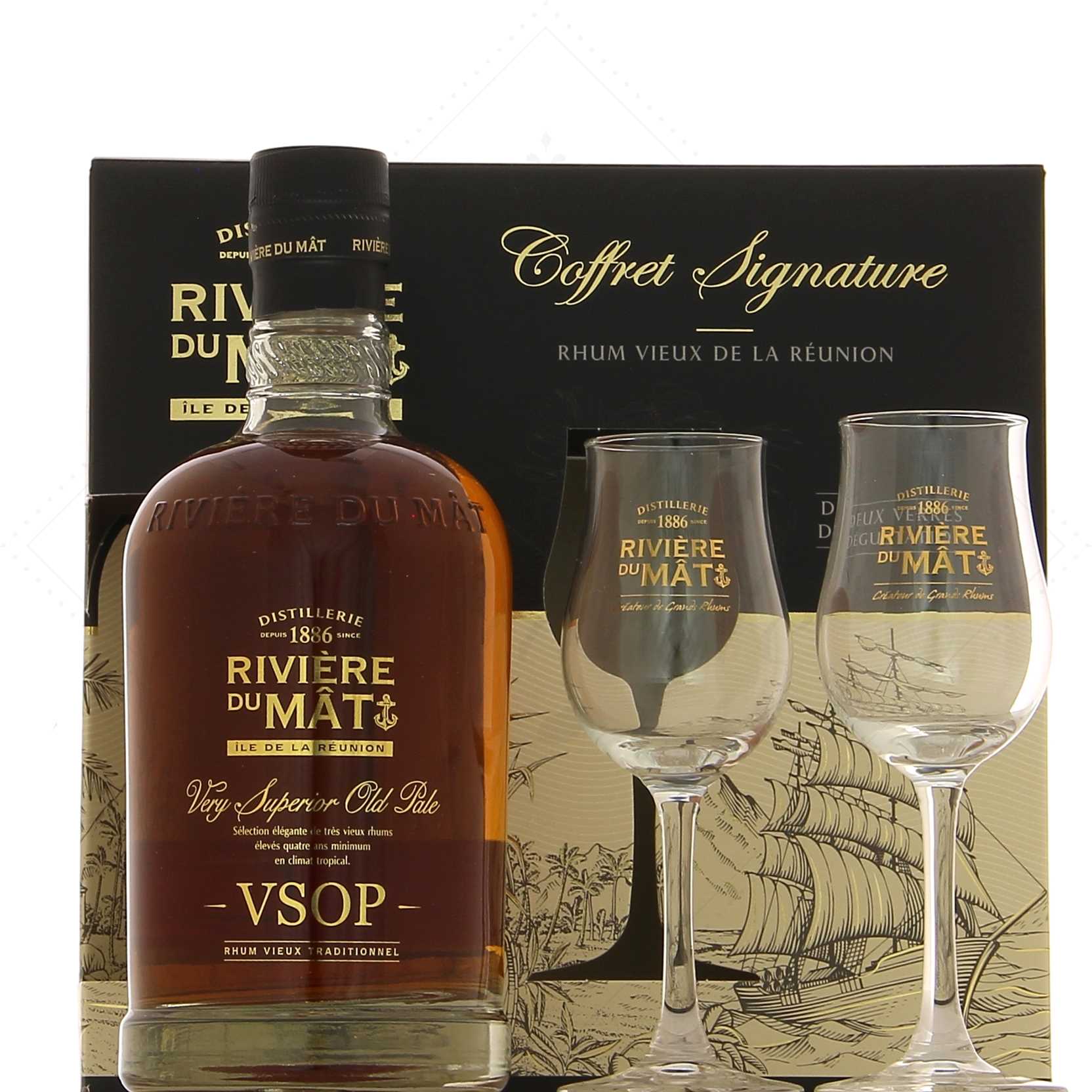 Rivière du Mât VSOP en coffret 2 verres 43°