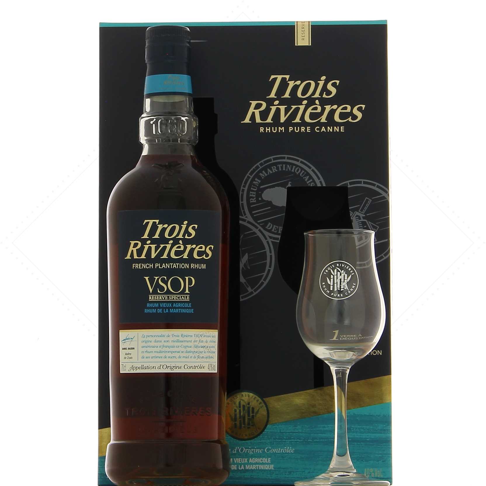Trois Rivières VSOP 40° en coffret 1 verre tulipe